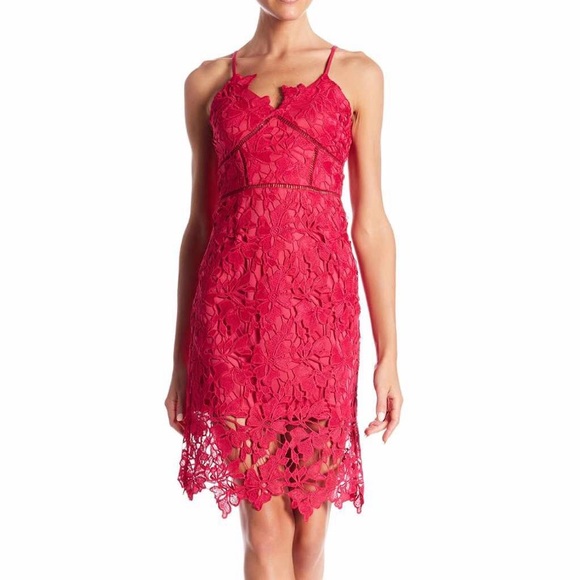 love ady chemical lace slip dress Love...Ady NEW Chemical Lace Bodice Sleeveless Midi Slip Dress Red Nude Medium